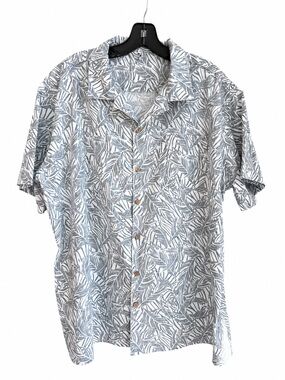 Coofandy Men’s White & Grey Hawaiian Leaf Pattern Shirt Size XXL Resortwear